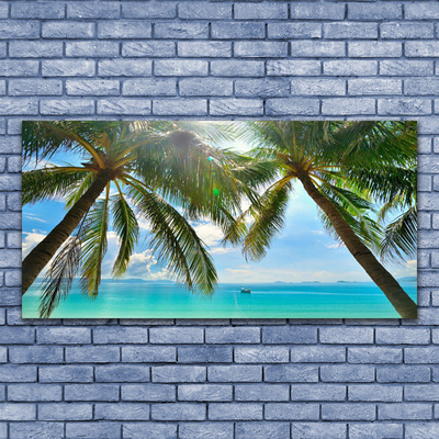 Canvas Wall art Palm tree sea landscape brown green blue