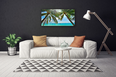 Canvas Wall art Palm tree sea landscape brown green blue