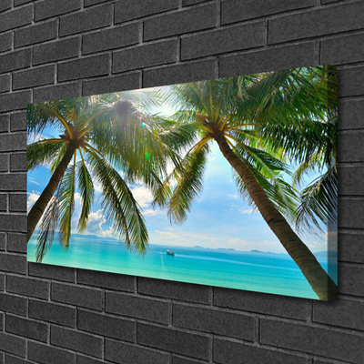 Canvas Wall art Palm tree sea landscape brown green blue