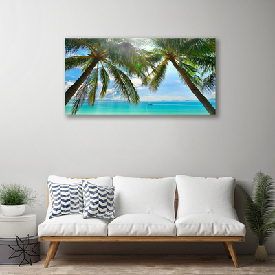 Canvas Wall art Palm tree sea landscape brown green blue