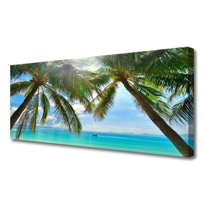 Canvas Wall art Palm tree sea landscape brown green blue