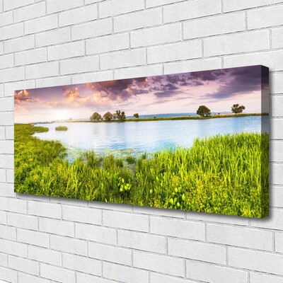 Canvas Wall art Grass lake nature green blue