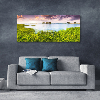 Canvas Wall art Grass lake nature green blue