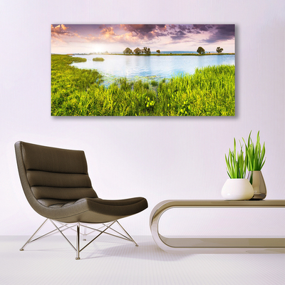 Canvas Wall art Grass lake nature green blue