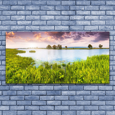 Canvas Wall art Grass lake nature green blue