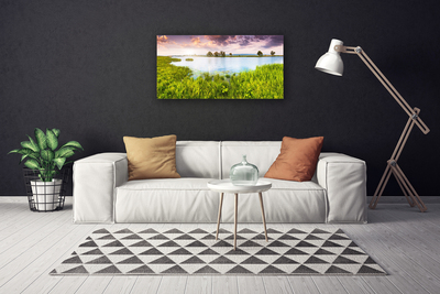 Canvas Wall art Grass lake nature green blue