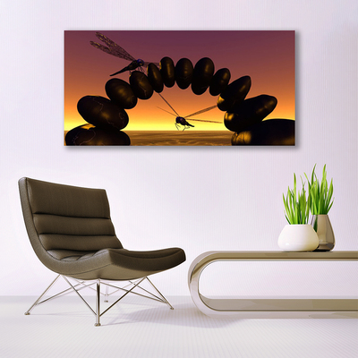 Canvas Wall art Dragonflies stones art black yellow