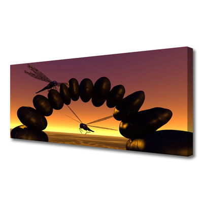 Canvas Wall art Dragonflies stones art black yellow