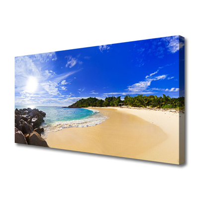 Canvas Wall art Sun sea beach landscape yellow blue brown