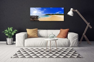 Canvas Wall art Sun sea beach landscape yellow blue brown
