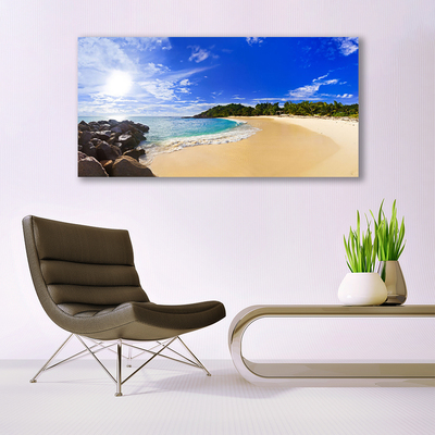 Canvas Wall art Sun sea beach landscape yellow blue brown