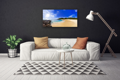 Canvas Wall art Sun sea beach landscape yellow blue brown