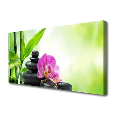 Canvas Wall art Bamboo tube flower stones floral green black pink