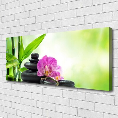 Canvas Wall art Bamboo tube flower stones floral green black pink