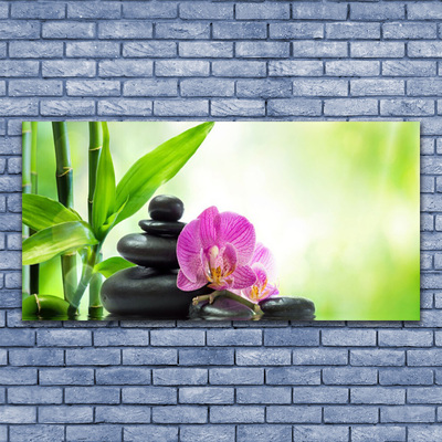 Canvas Wall art Bamboo tube flower stones floral green black pink