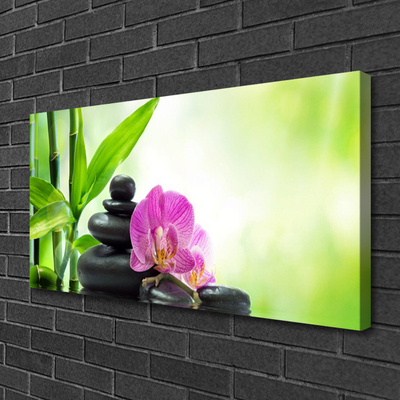 Canvas Wall art Bamboo tube flower stones floral green black pink