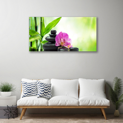 Canvas Wall art Bamboo tube flower stones floral green black pink