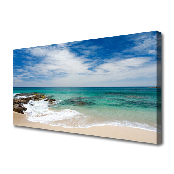 Canvas Wall art Beach sea landscape white blue