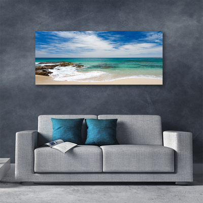 Canvas Wall art Beach sea landscape white blue