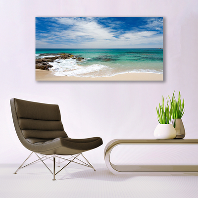 Canvas Wall art Beach sea landscape white blue