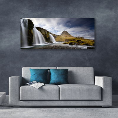 Canvas Wall art Waterfall mountains landscape grey white