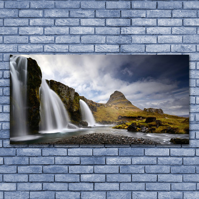 Canvas Wall art Waterfall mountains landscape grey white