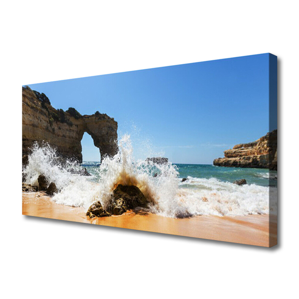 Canvas Wall art Beach sea landscape brown white yellow