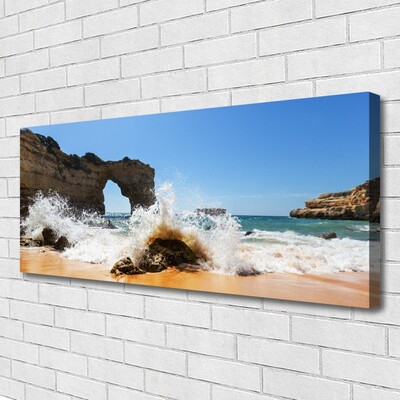 Canvas Wall art Beach sea landscape brown white yellow