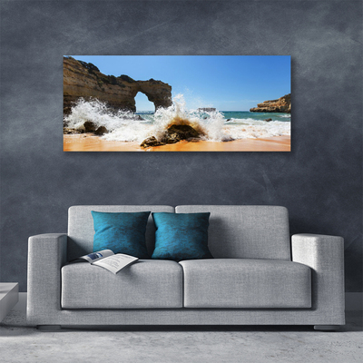 Canvas Wall art Beach sea landscape brown white yellow