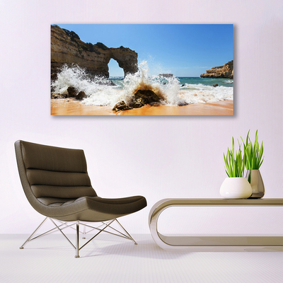 Canvas Wall art Beach sea landscape brown white yellow