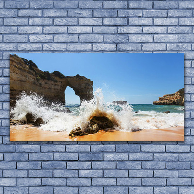 Canvas Wall art Beach sea landscape brown white yellow