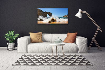 Canvas Wall art Beach sea landscape brown white yellow