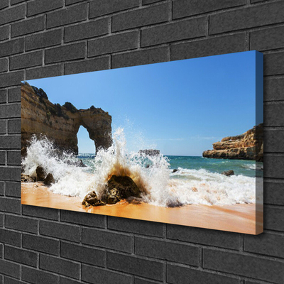 Canvas Wall art Beach sea landscape brown white yellow