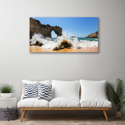 Canvas Wall art Beach sea landscape brown white yellow