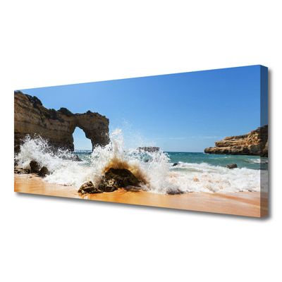 Canvas Wall art Beach sea landscape brown white yellow