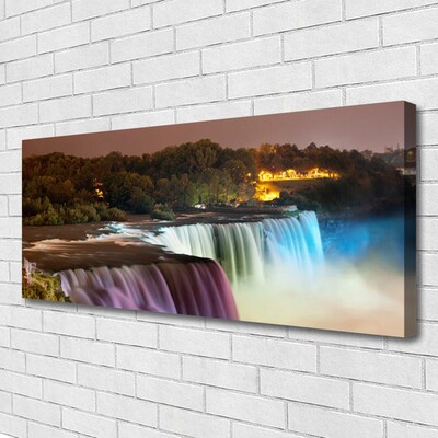 Canvas Wall art Forest waterfall nature green purple blue white
