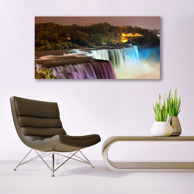 Canvas Wall art Forest waterfall nature green purple blue white