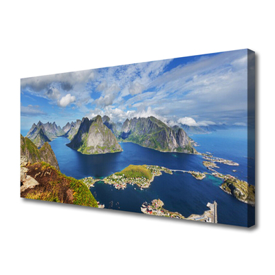 Canvas Wall art Bay rocks landscape blue grey green