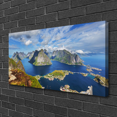 Canvas Wall art Bay rocks landscape blue grey green