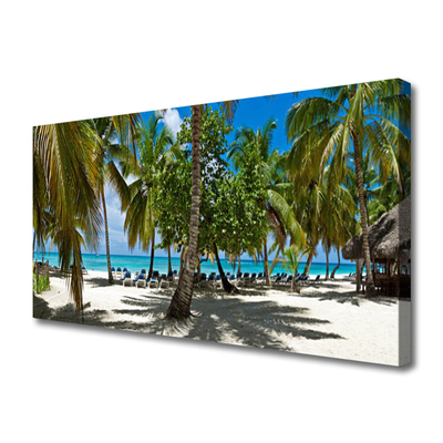 Canvas Wall art Beach palm trees landscape brown green