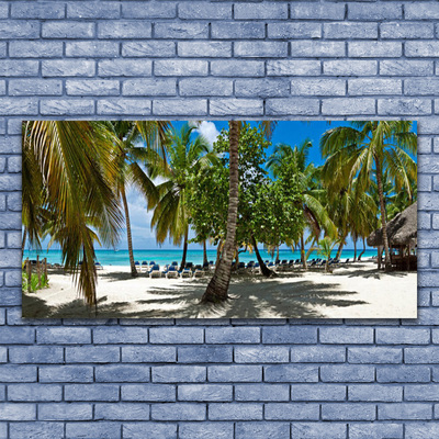 Canvas Wall art Beach palm trees landscape brown green