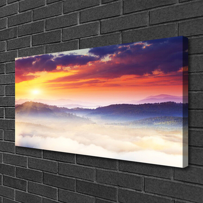 Canvas Wall art Mountain sun landscape yellow purple white