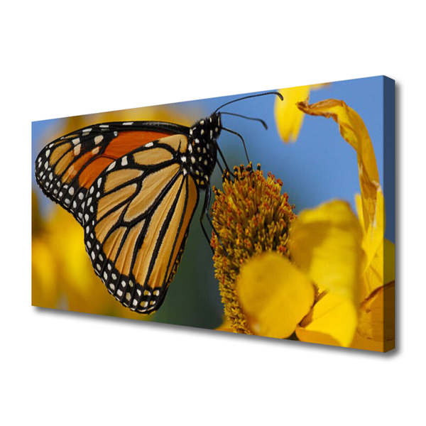 Canvas Wall art Butterfly flower nature black white yellow