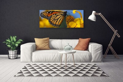 Canvas Wall art Butterfly flower nature black white yellow