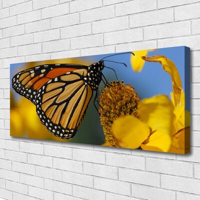 Canvas Wall art Butterfly flower nature black white yellow