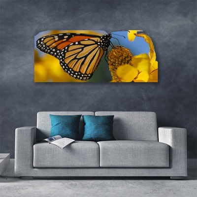 Canvas Wall art Butterfly flower nature black white yellow