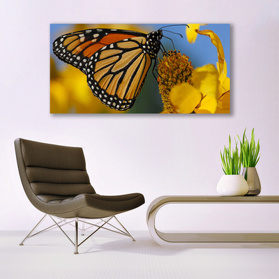 Canvas Wall art Butterfly flower nature black white yellow