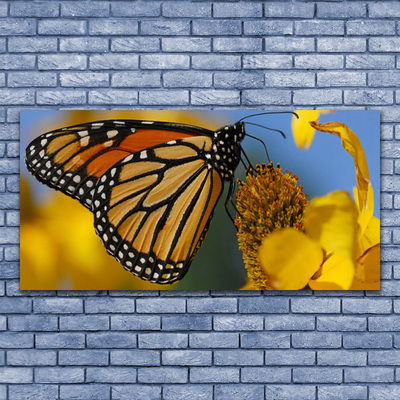 Canvas Wall art Butterfly flower nature black white yellow