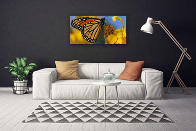 Canvas Wall art Butterfly flower nature black white yellow