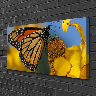 Canvas Wall art Butterfly flower nature black white yellow